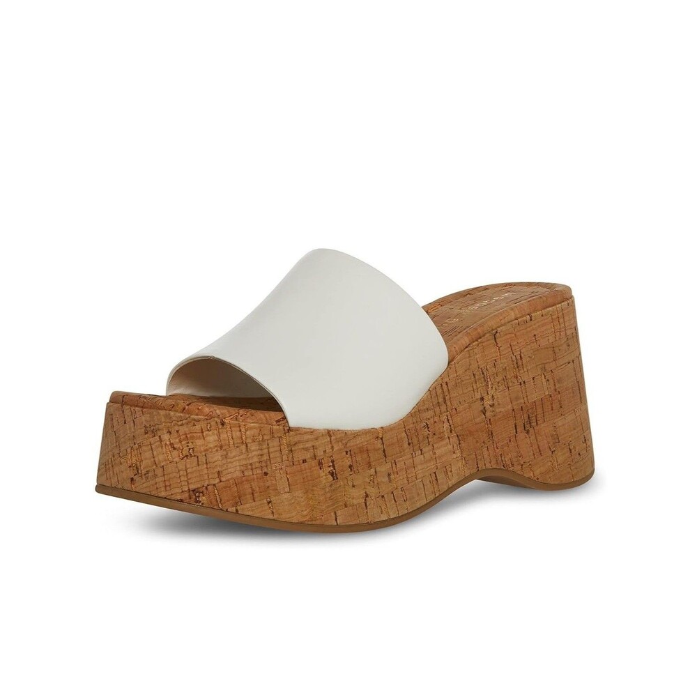 Madden Girl Womens 7.5 M White Zaharra Slip On Platform Wedge Sandals NIB OO4
